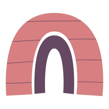 Pembe gökkuşağı modası beyaz arka planda izole edilmiş. Minimum tasarım. Düz doğrusal bir şekilde modaya uygun vektör çizimi. Minimalist soyut estetik tarzı. Çizgili gökkuşağı.