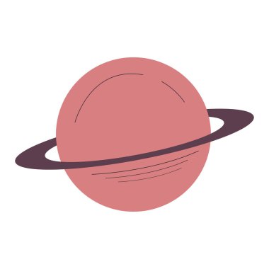 Gezegen modaya uygun, beyaz arka planda izole edilmiş. Minimum tasarım. Düz doğrusal olarak modaya uygun vektör çizimi. Minimalist soyut estetik tarzı. Yüzüklü Gezegen