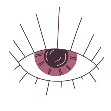 El falı için her şeyi gören göz beyaz arka planda izole edilmiştir. Çizgileri olan düz çizimler. Esrarengiz vektör. Vektör el çizimi. Mistik bir çizim. İzole illüstrasyon.