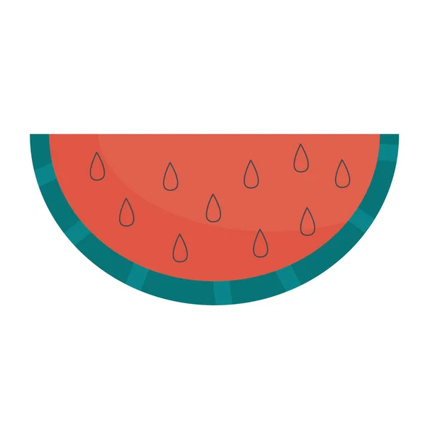 Vattenmelon frukt skiva är isolerad på vit bakgrund. Sommardessert och förrätt. Vektorillustration i platt linjär stil. Saftiga vattenmelonfrukter — Stock vektor