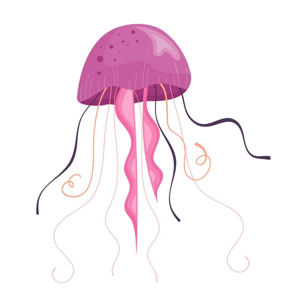 Рожева медуза з щупальцями ізольована на білому тлі. Небезпечні літаючі медузи, морська тварина, яка живе в океанах і морях. Векторні ілюстрації в мультяшному стилі — стоковий вектор