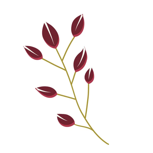 O ramo é isolado por folhas vermelhas sobre um fundo branco. Um ramo em estilo boho plana para decorar jóias, cartões e convites. Ilustração vetorial de cores. —  Vetores de Stock