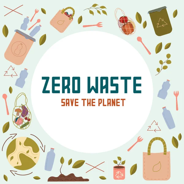 Conceito Zero Oeste, a inscrição salvar o planeta. Modelo de design de logotipo vetorial e ícone de desperdício zero, reciclagem e reciclagem de lixo. — Vetor de Stock