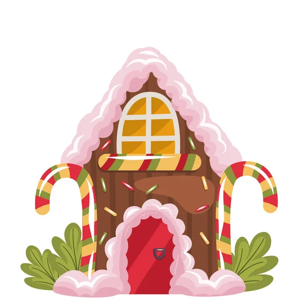 Gingerbread casa Natal deleite isolado no fundo branco. Pão de gengibre com chantilly e doces —  Vetores de Stock