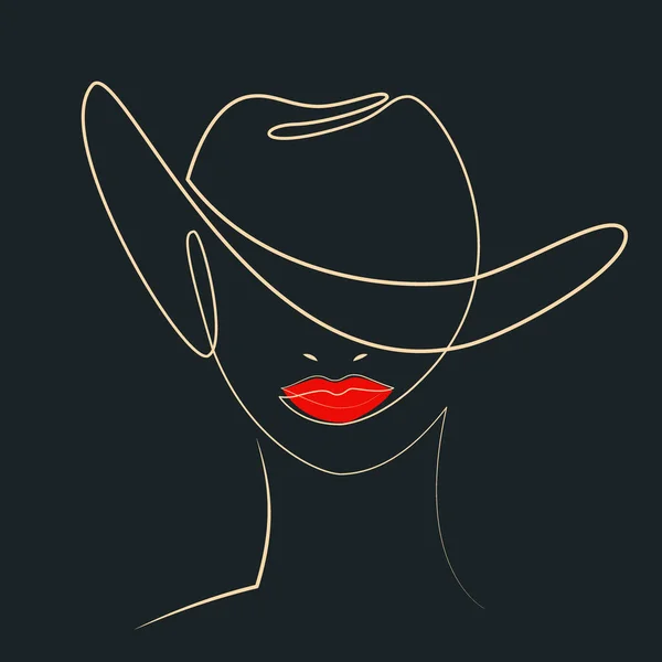 Affiche Avec Jeune Femme Chapeau Large Bord Style Dessin Une — Image vectorielle