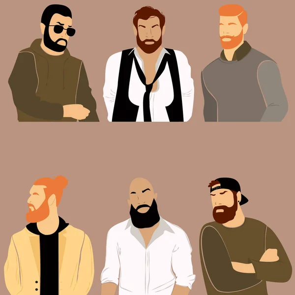 Ensemble Portraits Abstraits Hommes Brutaux Jeune Homme Barbu Moderne Les — Image vectorielle