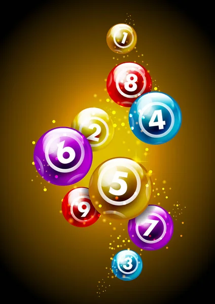 Vector Kleurrijke Loterij Bingo Bal Nummer Van Tot Geïsoleerd Gouden Stockvector