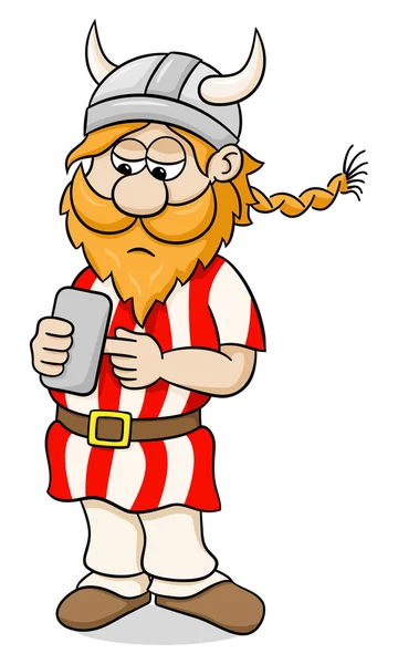 Viking avec un smartphone — Image vectorielle