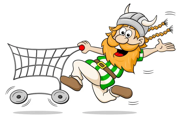 Viking tijdens het winkelen met winkelwagen — Stockvector