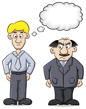 employee and his distrustful boss clipart