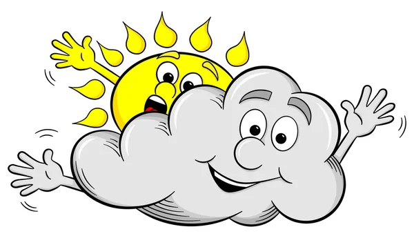 Cartoon sun and cloud make overcast sky — Stock Vector