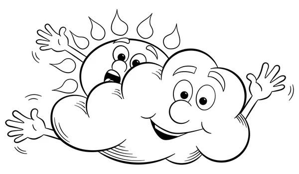 Karikatúra a sun és a felhő, hogy felhős égbolt — Stock Vector