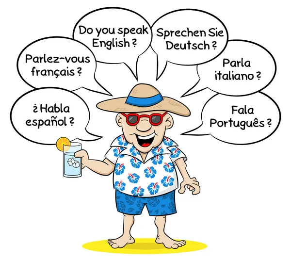 Bahsettiğiniz hangi dilleri öğrenmek isteyen turist — Stok Vektör