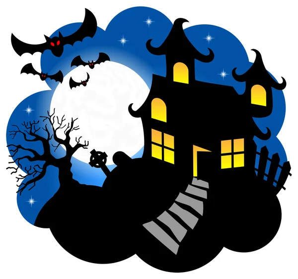 Στοιχειωμένο σπίτι με νυχτερίδες — Διανυσματικό Αρχείο