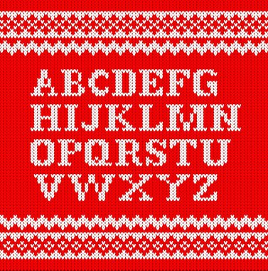 kırmızı zemin üzerine beyaz örgü alfabesi