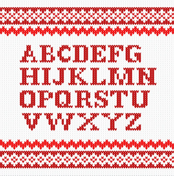 Rotes Strickalphabet auf weißem Hintergrund — Stockvektor