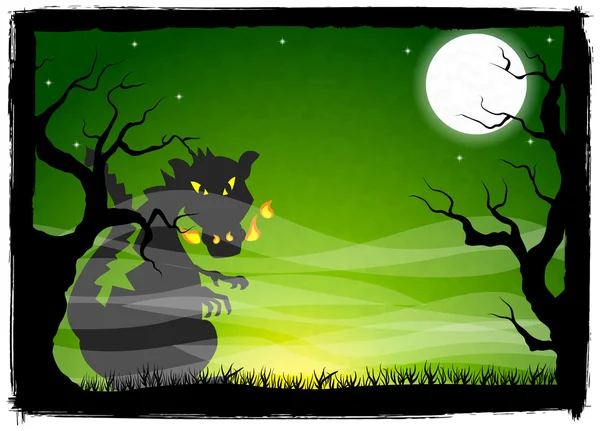 Dragon in a full moon night — Stock Vector