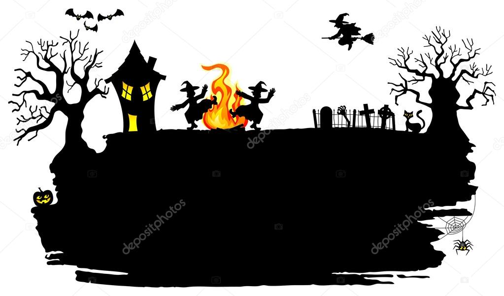 witch dancing around fire at halloween