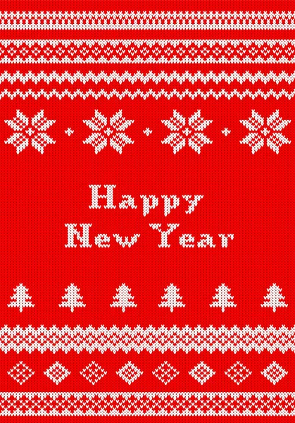 Carte de vœux tricot Nouvel An rouge et blanc — Image vectorielle