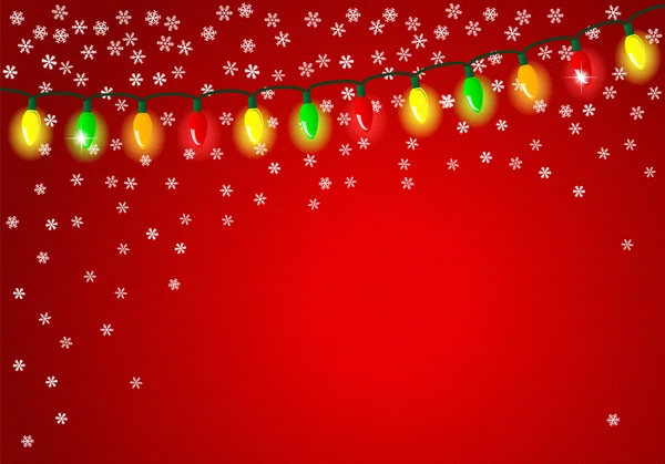 Luces de Navidad sobre fondo rojo con espacio para texto — Archivo Imágenes Vectoriales