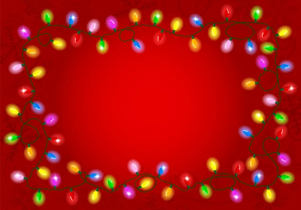 Luces de Navidad sobre fondo rojo con espacio para texto — Vector de stock