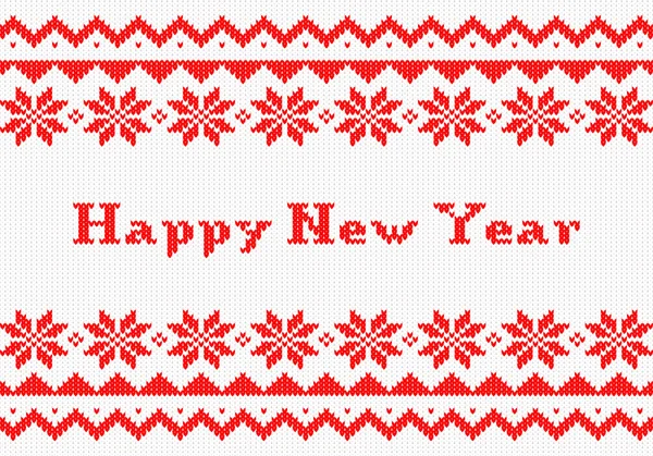 Red and white New Year knit greeting card — Stock Vector