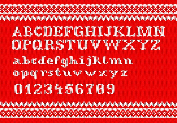 White knitting alphabet on red background — Stock Vector