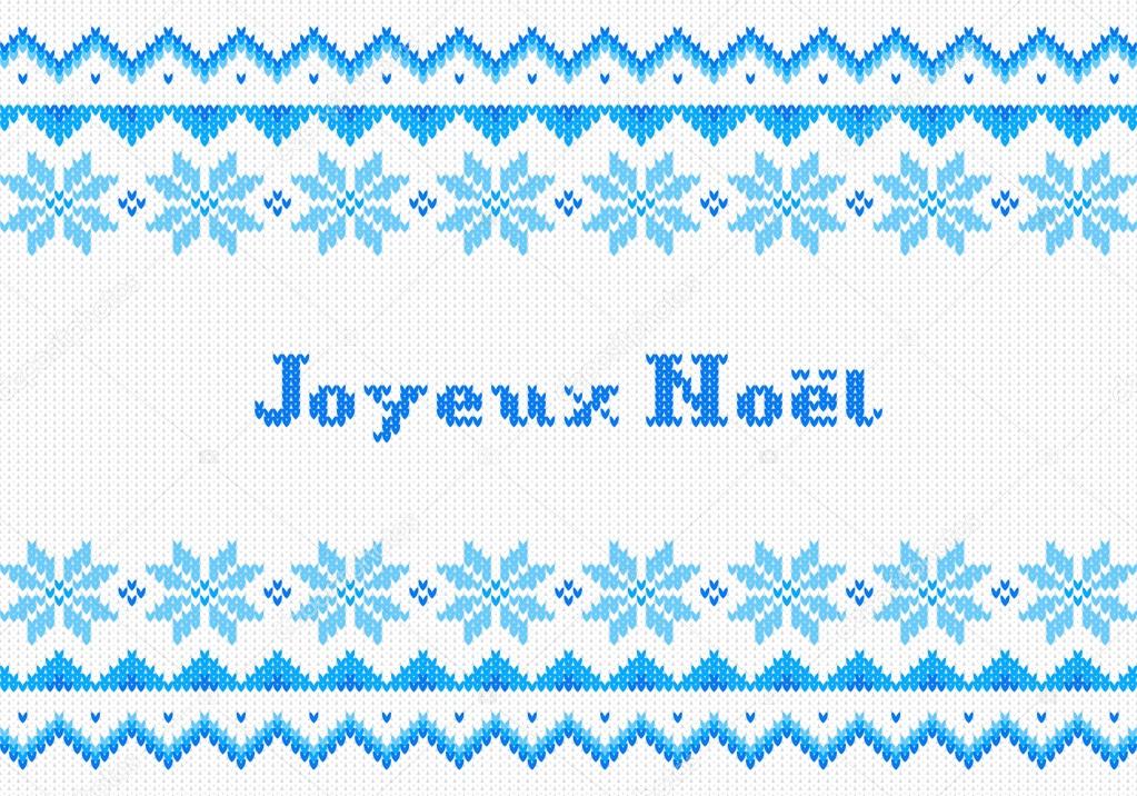 blue and white french Christmas knit greeting card