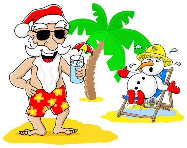 Noel Baba ve Noel tatil kardan adam sahilde