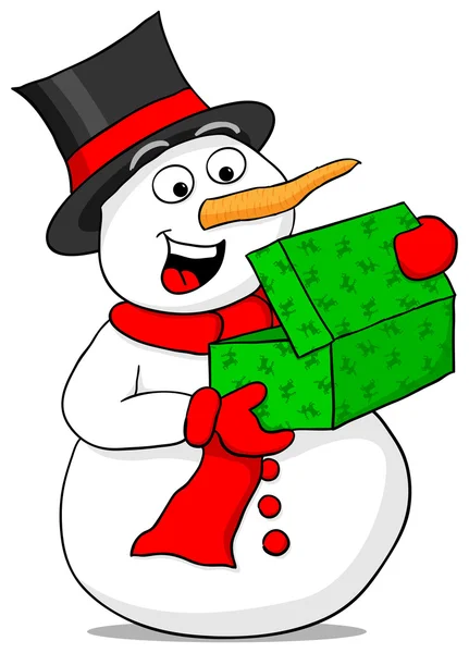 Kardan adam bir Noel hediyesi hakkında heyecanlı — Stok Vektör