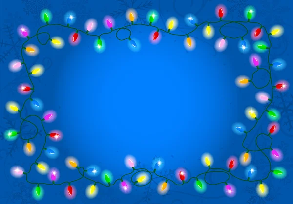 Weihnachtsbeleuchtung auf blauem Hintergrund mit Platz für Text — Stockvektor