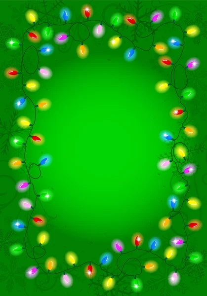 Christmas lights on green background with space for text — Stock Vector