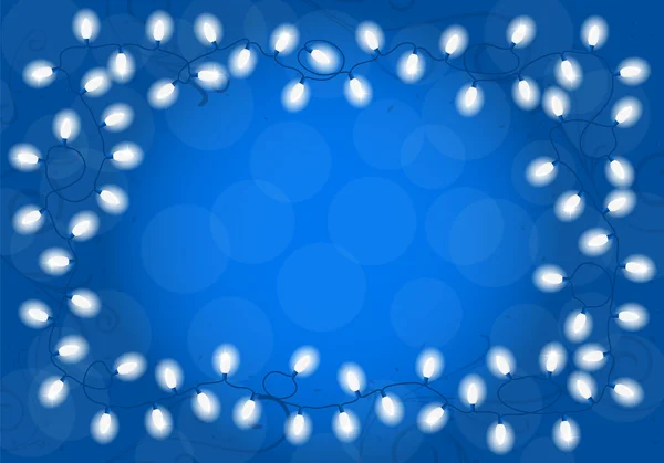 Luces de Navidad sobre fondo azul con espacio para texto — Vector de stock