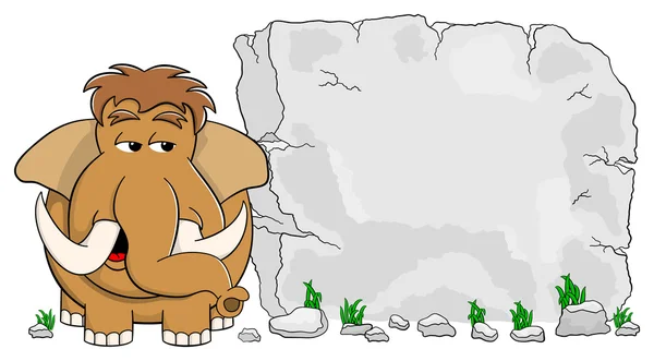 Mamut delante de la tableta de piedra con espacio de copia — Archivo Imágenes Vectoriales