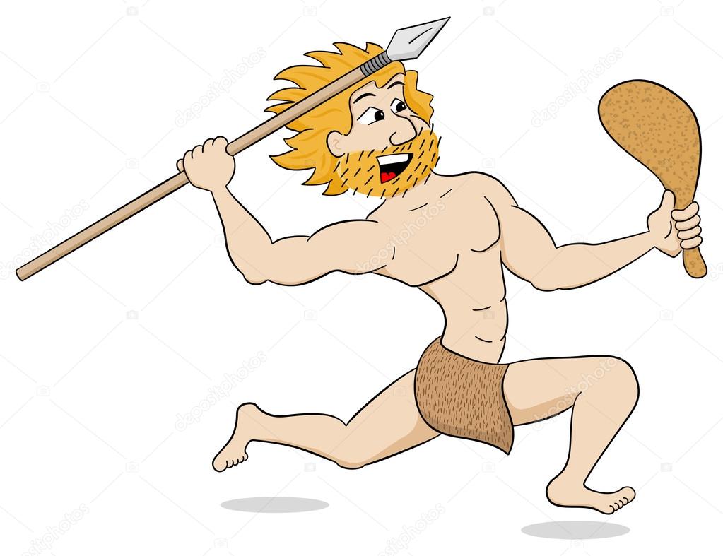 caveman hunting with spear and mace