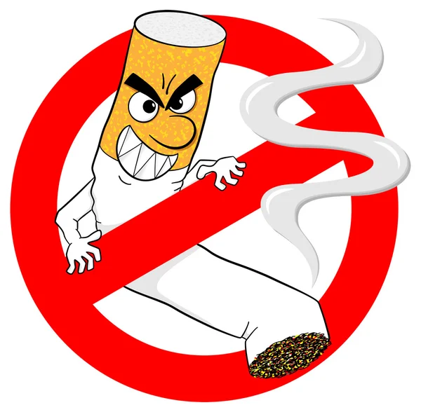 No fumar signo con el cigarrillo de dibujos animados — Vector de stock