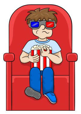 Çocuk bir sinemada 3d film izliyor