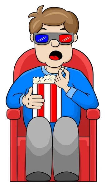 Чоловік дивиться 3D фільм у кінотеатрі — стоковий вектор