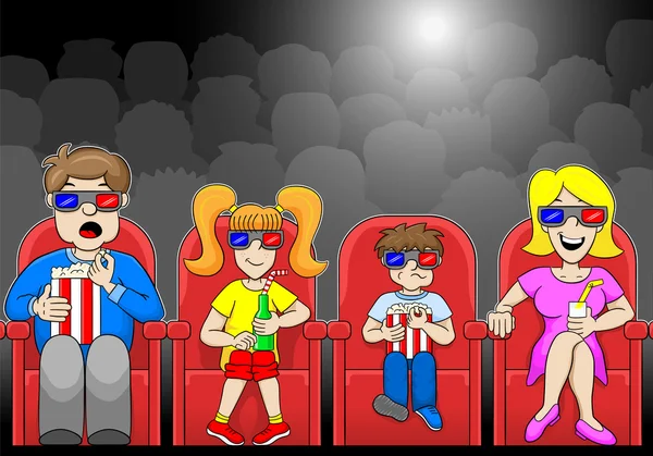 Aile bir sinemada 3d film izliyor