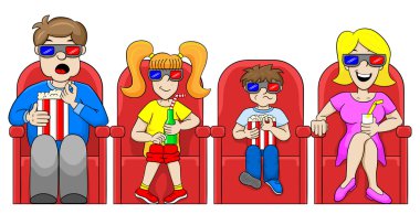 Aile bir sinemada 3d film izliyor