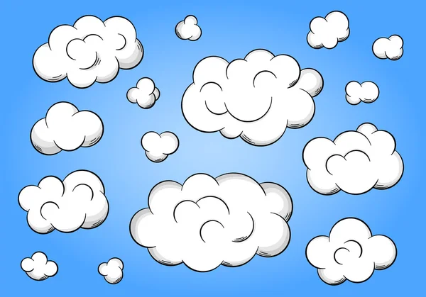 Nubes de dibujos animados sobre fondo azul — Vector de stock