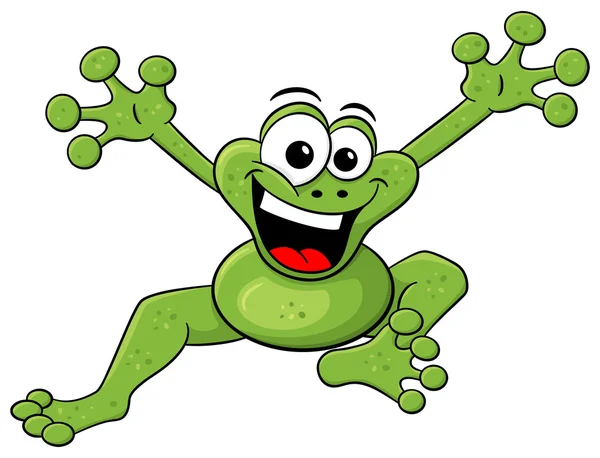 Jumping cartoon frog isolated on white — Stock Vector