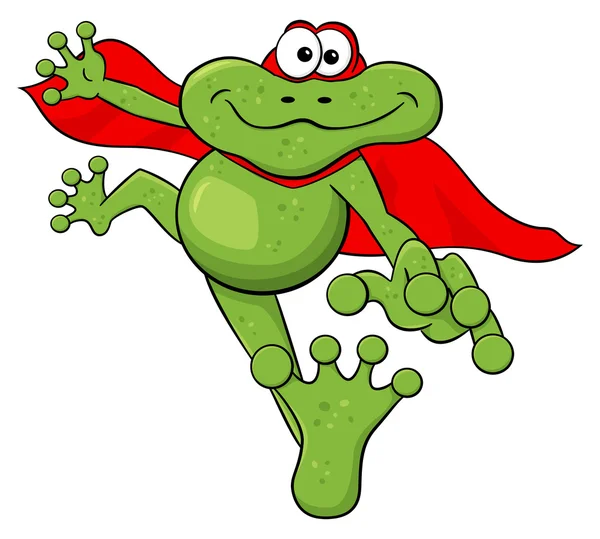 Héroe rana salta con capa — Vector de stock