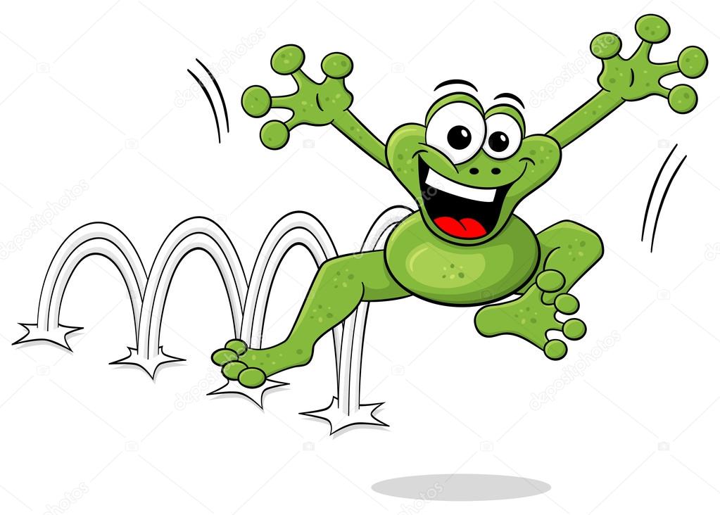 jumping cartoon frog isolated on white
