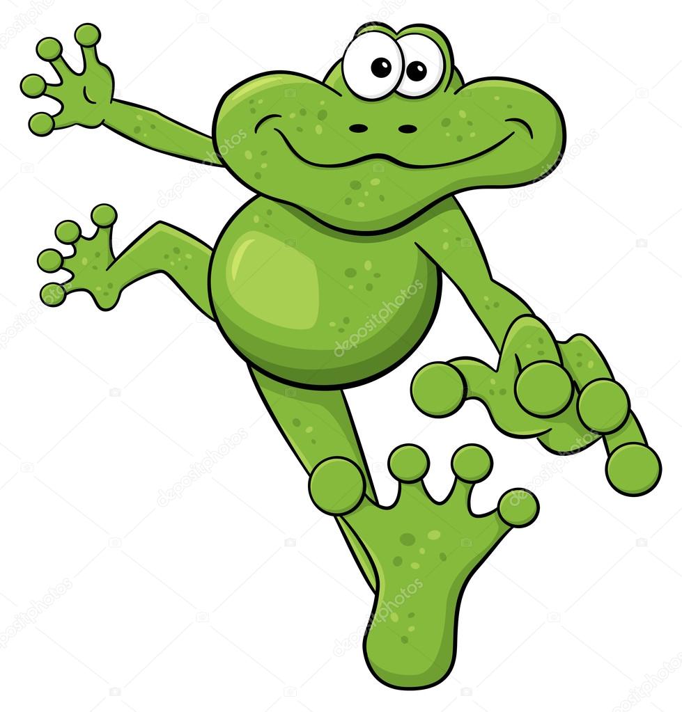 jumping cartoon frog isolated on white