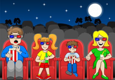 aile açık bir sinema bir 3d film izlemek