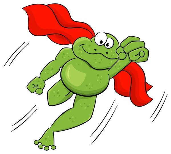 Grenouille héros saute avec cape — Image vectorielle