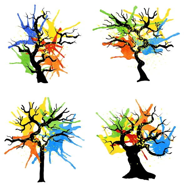 Renk sıçramaları ile soyut renkli ağaçlar — Stok Vektör