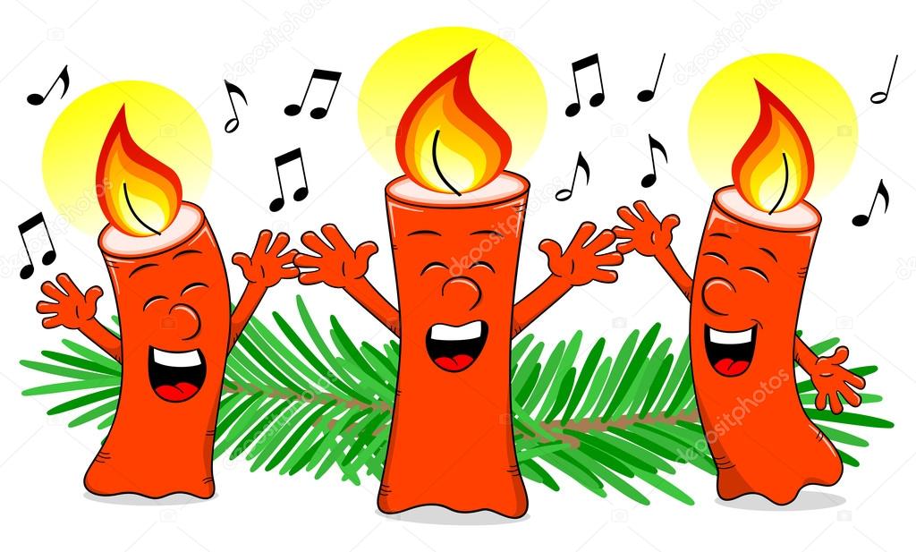 cartoon Christmas candles singing a Christmas carol