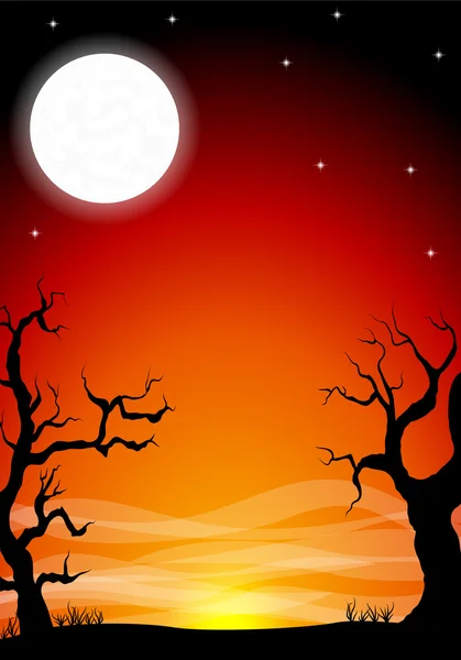 Espeluznante halloween noche fondo con una luna llena — Vector de stock